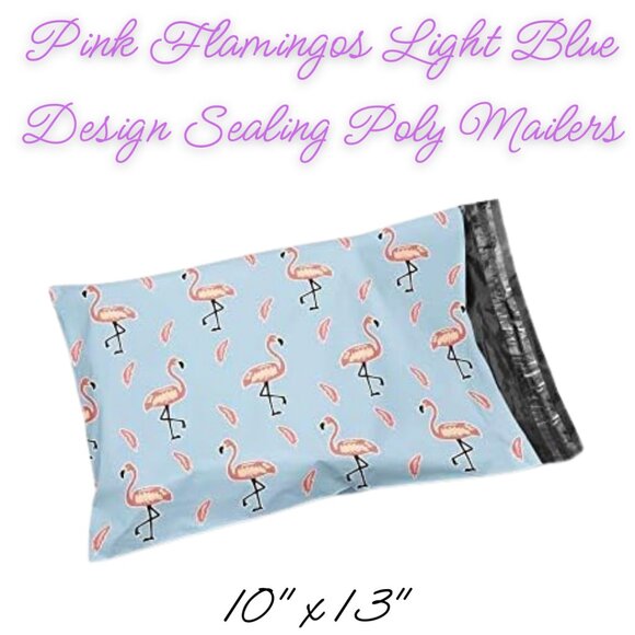 Pink Flamingos Light Blue Poly Mailers ~ Qty 20 ~ Size 10x13 - Picture 1 of 2